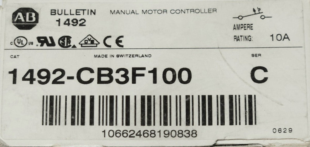 ALLEN BRADLEY 1492 CB3F100 3 Pole 10 AMP Manual Motor Controller Breaker 5 HP 27