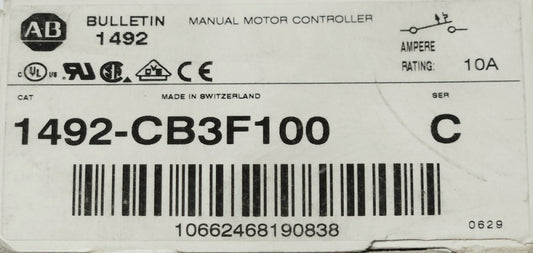 ALLEN BRADLEY 1492 CB3F100 3 Pole 10 AMP Manual Motor Controller Breaker 5 HP 27