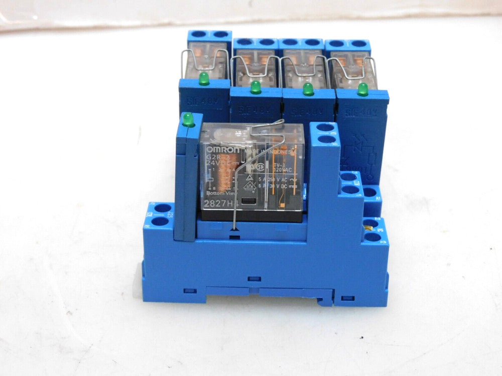 LOT OF 5 FINDER 95.75 BASE 10A 300V / OMRON GR2-2 RELAY 24VDC