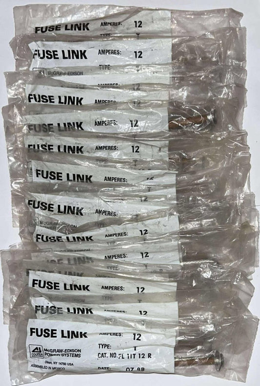 (Lot of 15) MCGRAW EDISON FUSELINK FL 11T 12 R Type T Fuse 12 Amps FL11T12R