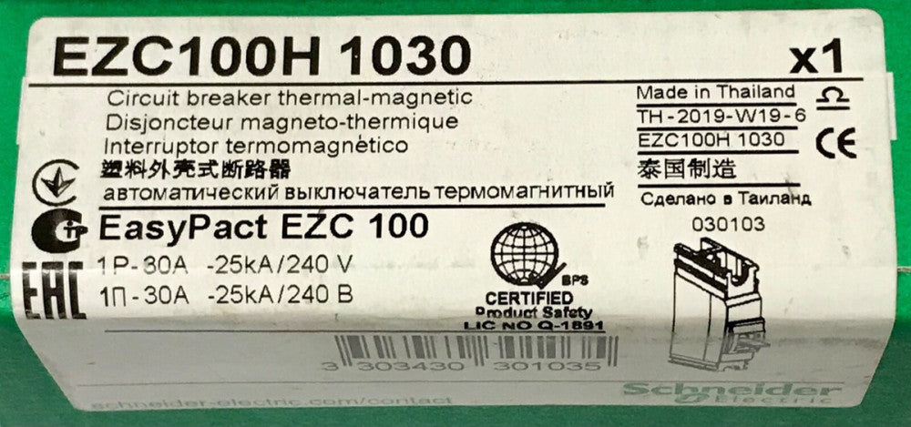 SCHNEIDER ELECTRIC EZC100H1030 1 Pole 30 AMP Easy Pact EZC 100 Circuit Breaker