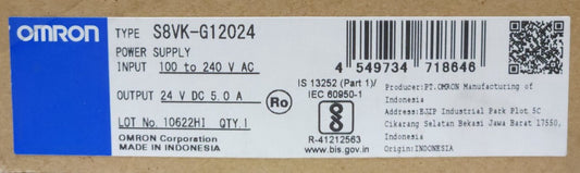 OMRON S8VK G12024 Switching Power Supply Input 100-240 VAC Output 24 VDC 5 AMP