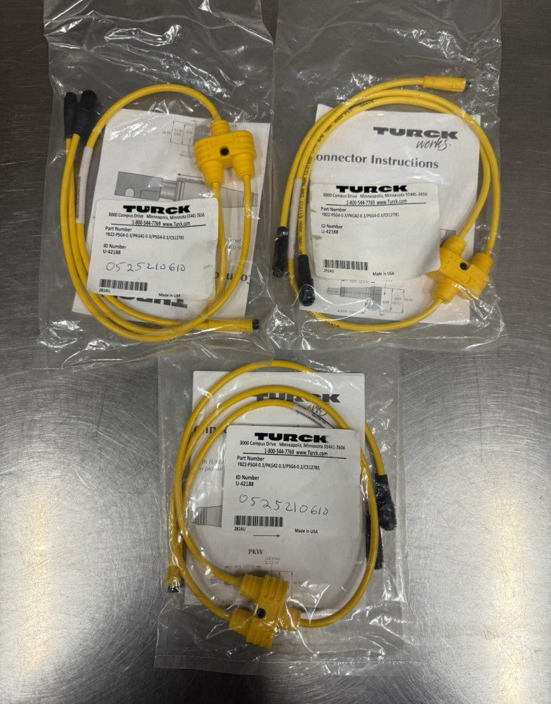 Lot of 3 - Turck M8 Picofast Connector Cable YBZ2-PSG4-0.3 U-42188