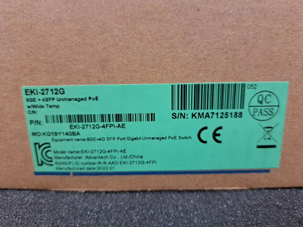 New, Advantech, EKI-2712G-4FPI-AE, Ethernet Modules 8GE + 4SFP Unmanaged PoE