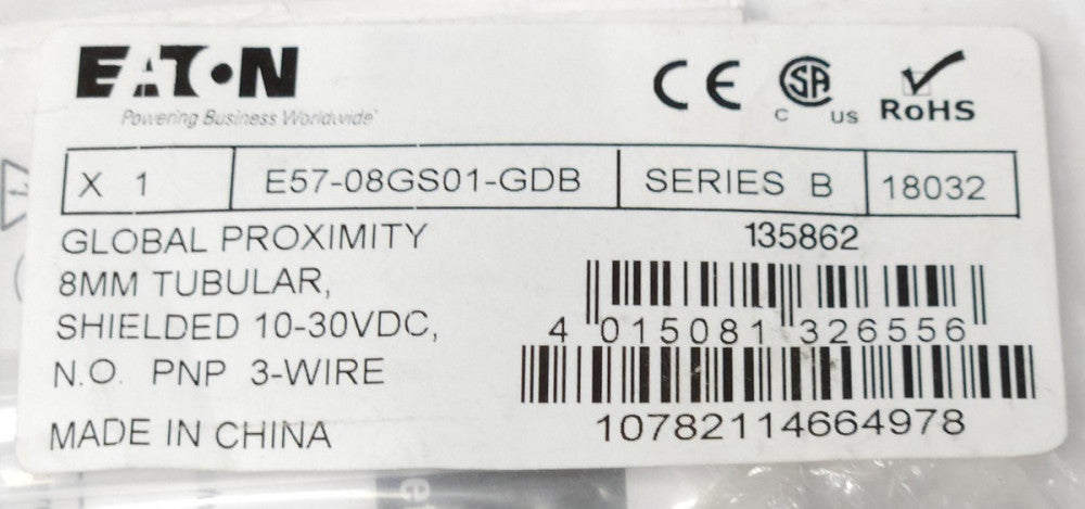 EATON E57 08GS01 GDB 8mm Global Proximity Sensor Tubular 10-30 VDC NO PNP 3-WIRE