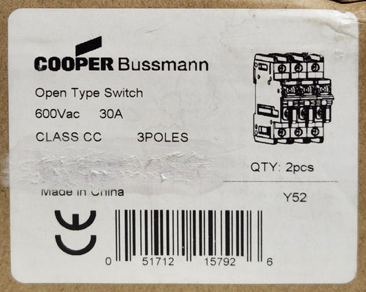 BOX OF 2 COOPER BUSSMANN CHM3DIU Series CHM 30 AMP 32 AMP 600 VAC 690 VAC Fuse