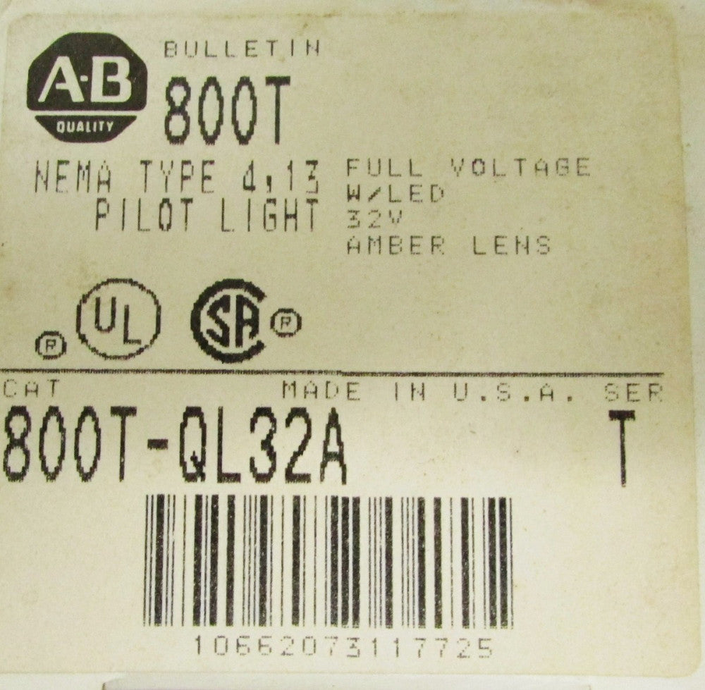 ALLEN BRADLEY 800T QL32A 32 V Amber Lens Indicating Pilot Light 