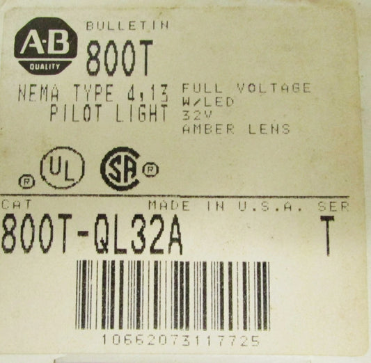 ALLEN BRADLEY 800T QL32A 32 V Amber Lens Indicating Pilot Light 