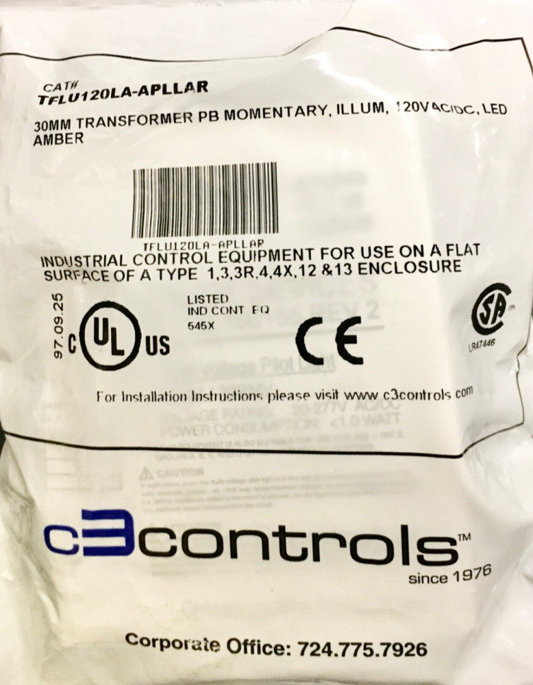 C3CONTROLS TFLU120LA APLLAR 120VAC LED Amber Pilot Light