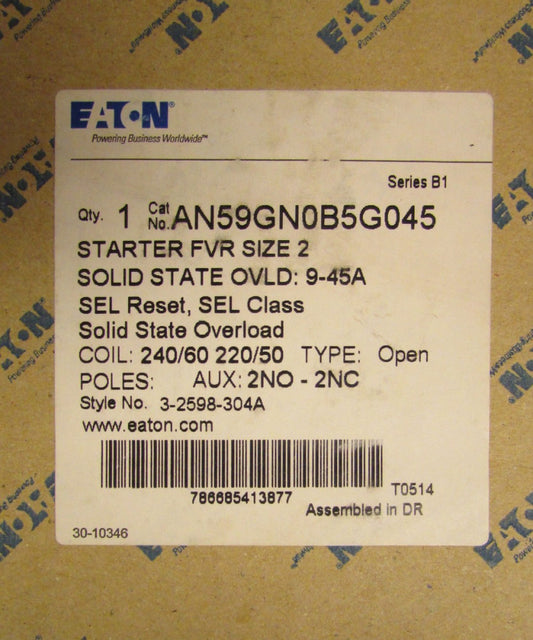 EATON CUTLER HAMMER Size 2 Reversing Starter 9-45 Amp Overload AN59GN0B5G045