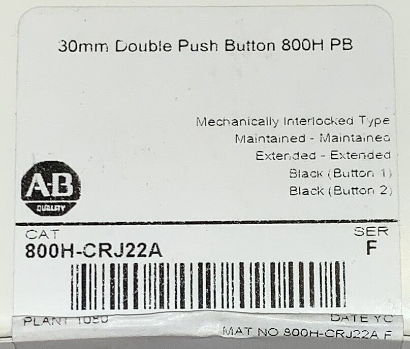 ALLEN BRADLEY 800H CRJ22A 30mm Double Black Interlocked Pushbutton 800H PB Maint