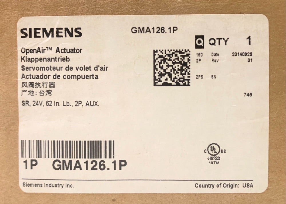 SIEMENS GMA126.1P Open AIR Activator SR 24 V 62 In LB. GMA126 1P 