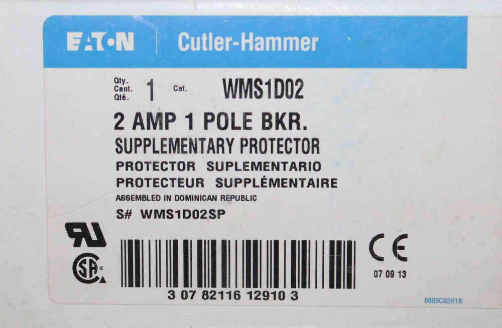EATON CUTLER HAMMER WMS1D02 Supplementary Protector Breaker WMS1D02SP