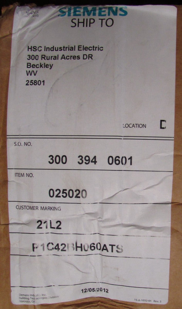 SIEMENS P1C42BH060ATS Type P1 Circuit Breaker Panel I-3 Control Technology