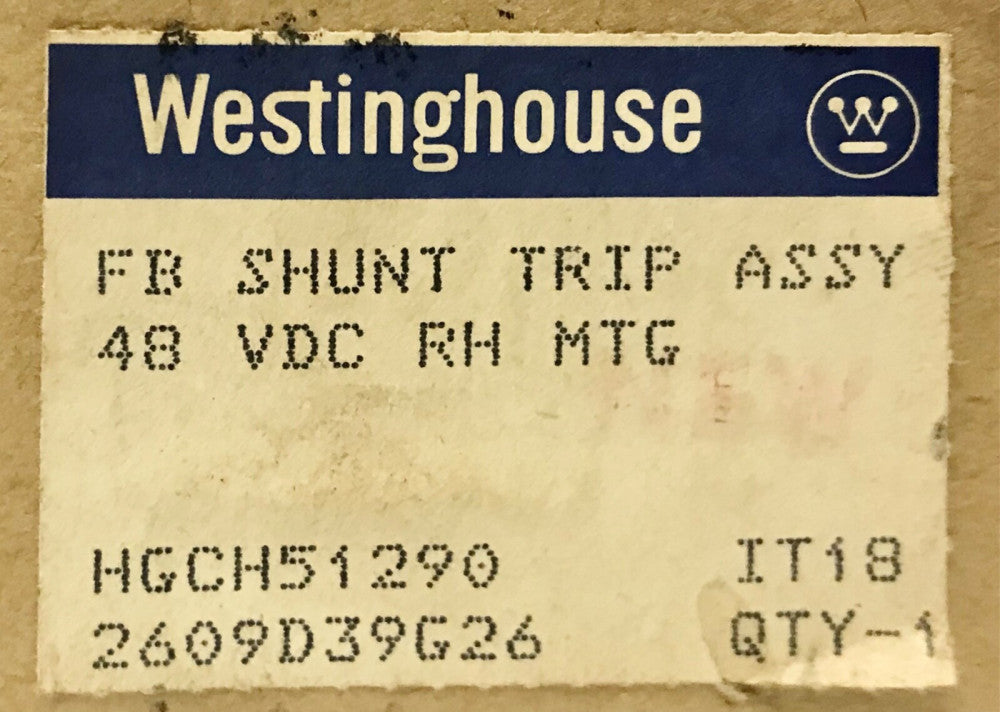 WESTINGHOUSE CUTLER HAMMER 2609D39G26 FB F Frame Shunt TRIP 48 VDC Right Hand