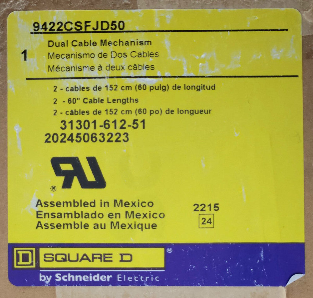 SQUARE D 9422CSFJD50 Dual Cable Circuit Breaker Operating Mechanism 2 60"