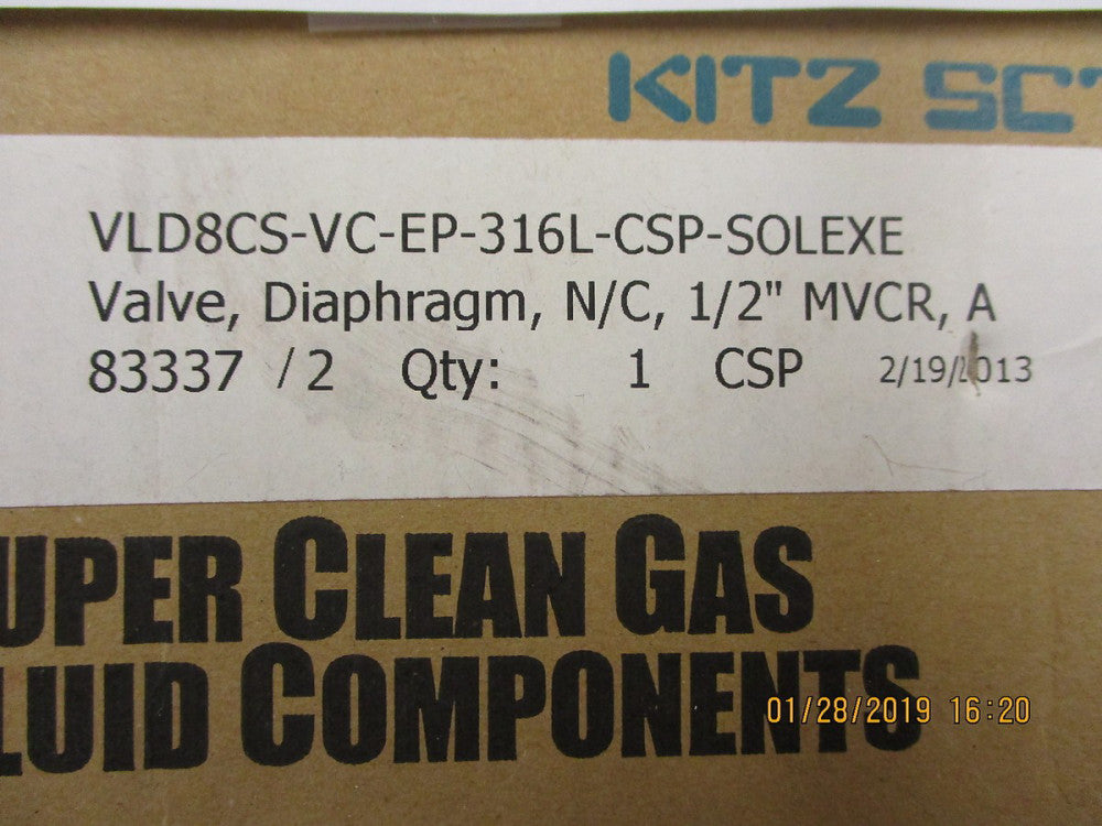 KD8OS-VC-EP-316L KITZ SCT DIAPHRAGM VALVE PCTFE-SEAT SCV 316L 10K-1/2 BRAND NEW!