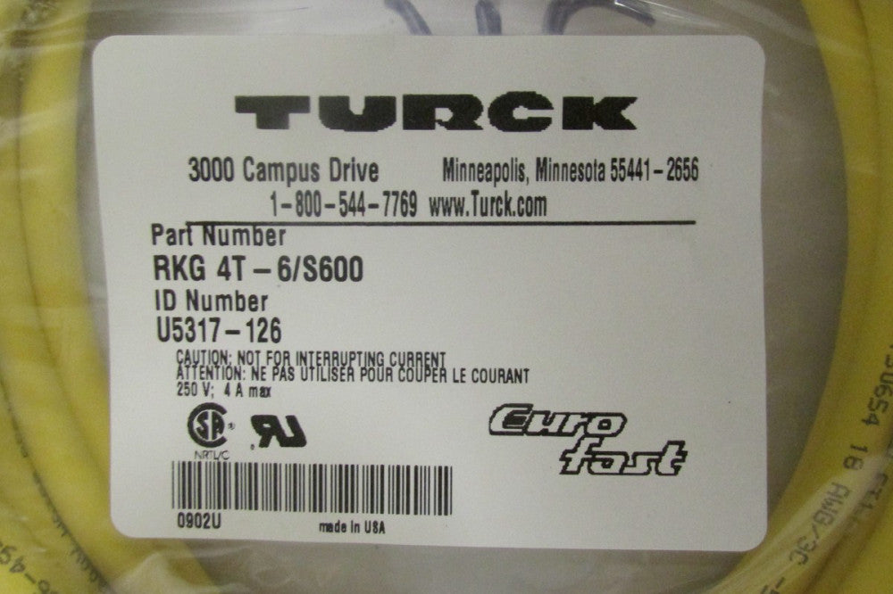 TURCK RKG 4T-6/S600 Euro Fast Cable U5317 126 RKG 4T 6 S600