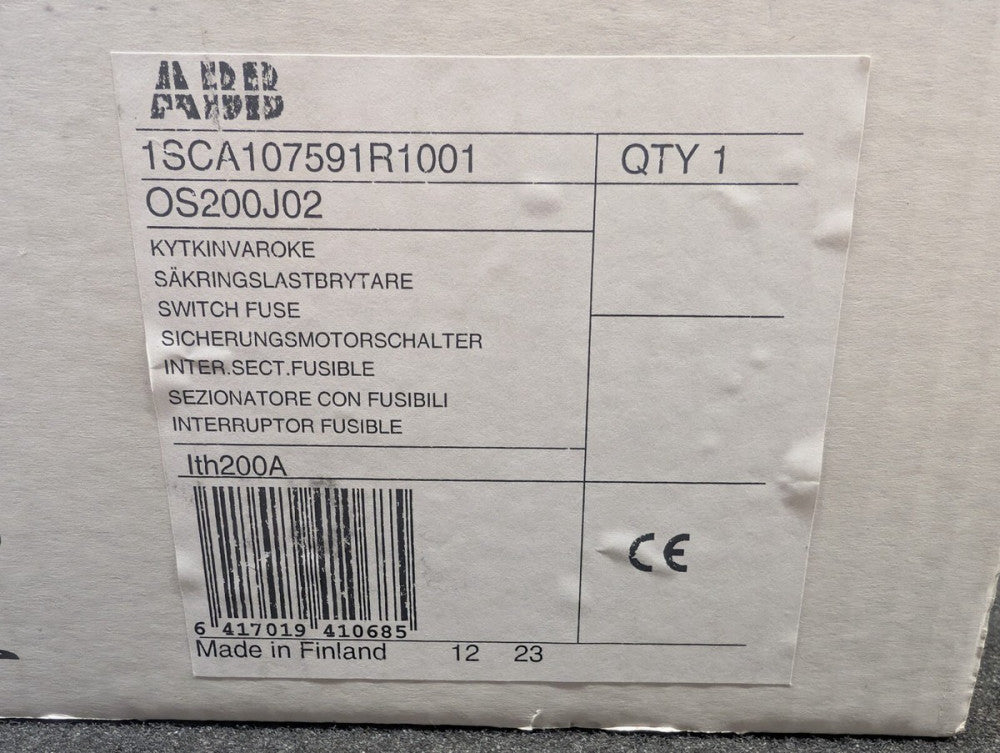 New, ABB, OS200J02, Fusible Disconnect Switch 200A 2 Poles 600V