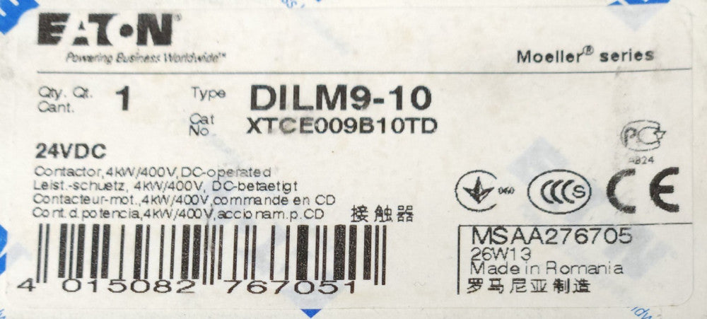 EATON MOELLER DILM9-10 XTCE009B10TD 24 VDC 4 KW Contactor DILM9 10