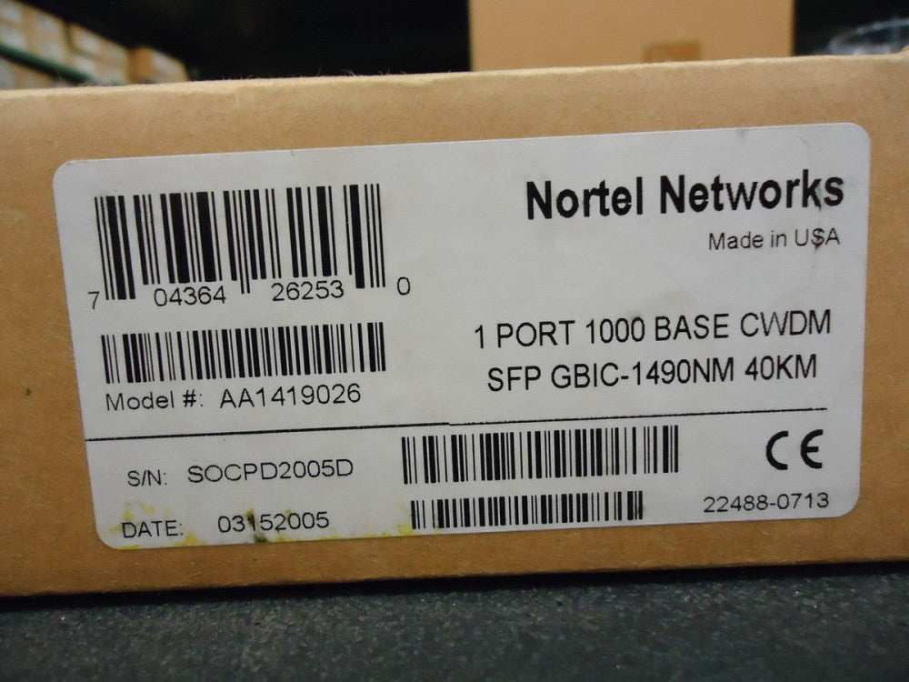 AA1419026 NORTEL NETWORKS 1-PORT 1000BASE CWDM SFP GBIC-1490NM, 40KM BRAND NEW!