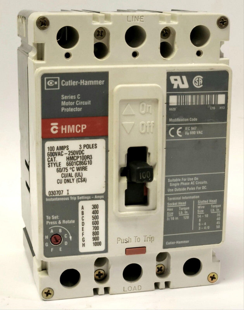 EATON CUTLER HAMMER HMCP100R3 100 AMP Type HMCP Motor Circuit Protector