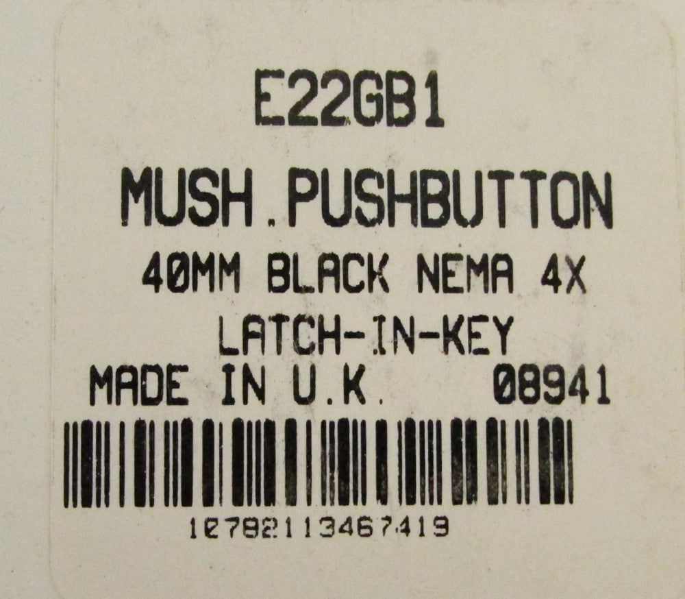 CUTLER HAMMER E22GB1 Keyed Black Mushroom Push Button E22 GB1
