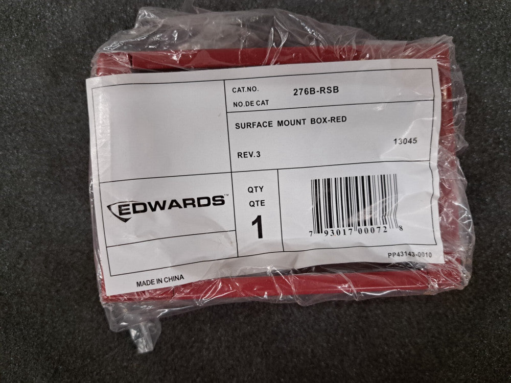 New, Edwards Systems Technology, 276B-RSB, Fire Alarm Surface Mount Red Back Box