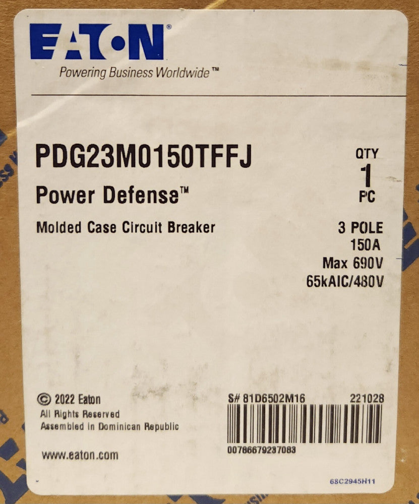 EATON PDG23M0150TFFJ 3 Pole 150 AMP PDG2 Power Defense Circuit Breaker