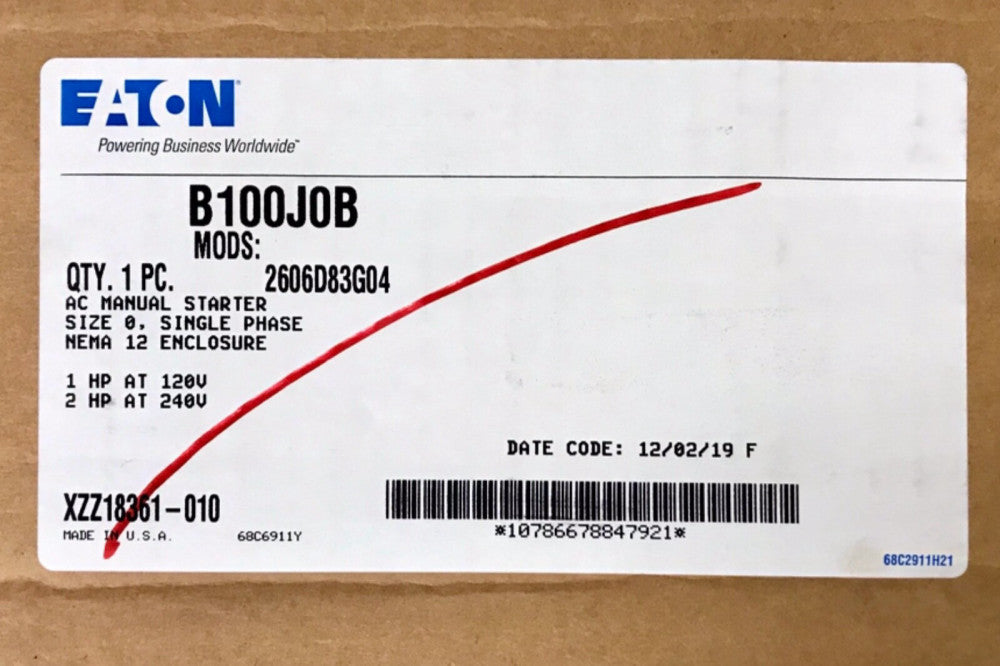 EATON CUTLER HAMMER B100J0B Size 0 Manual Starter Single Phase Nema 12 120-240