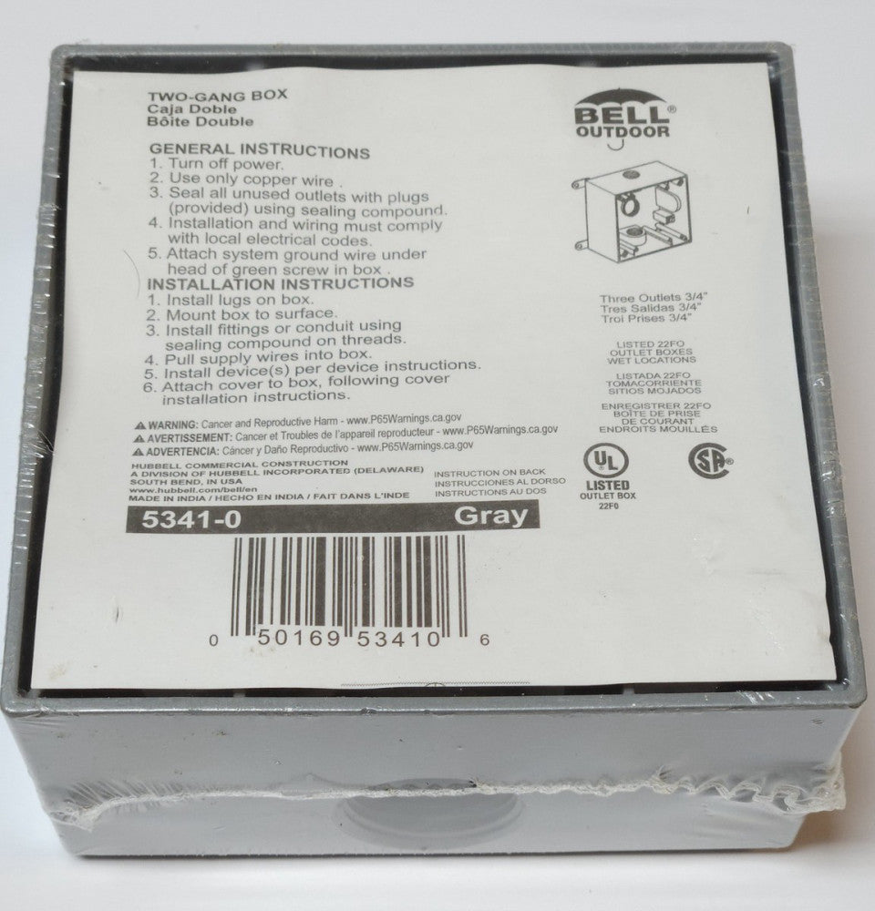 BELL 5341-0 Gray Outdoor Two GANG Outlet Box 5341 0 Grey