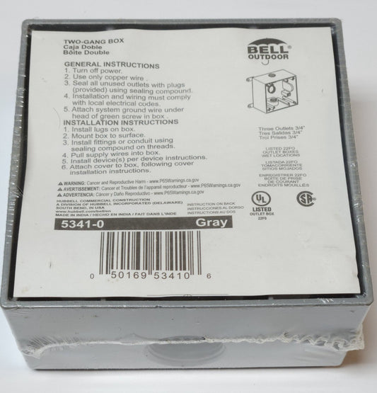 BELL 5341-0 Gray Outdoor Two GANG Outlet Box 5341 0 Grey
