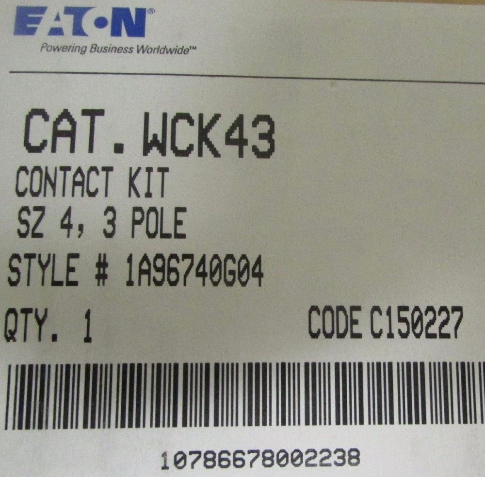 EATON  WCK43 Advantage  W200 W201 Starter Contactor Contact Kit 1A96740G04
