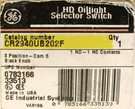 GENERAL ELECTRIC CR2940UB202F Heavy Duty 3 Position Selector Switch Operator