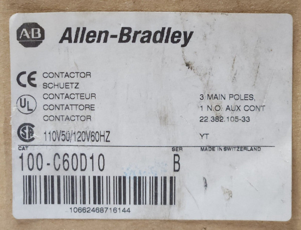 ALLEN BRADLEY 100 C60D10 3 Pole 60 AMP C60 Contactor 120 VAC 100-C60D10