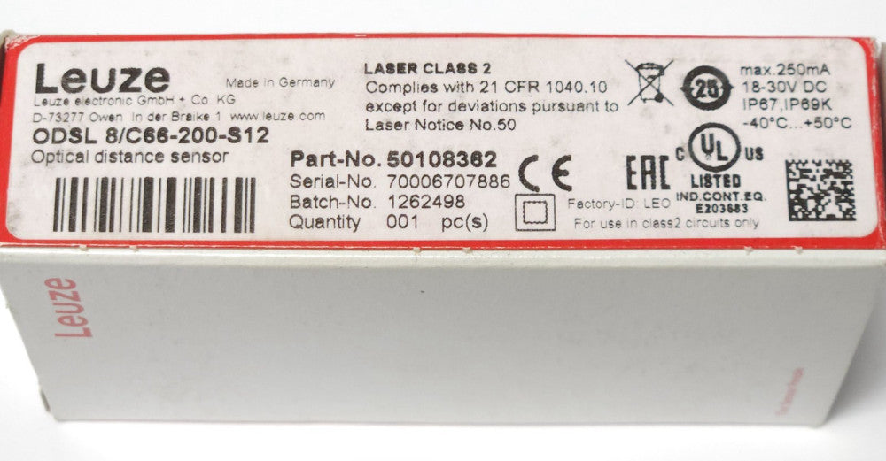 LEUZE ELECTRONIC  ODSL 8/C66-200-S12 OPTICAL Distance Proximity Sensor ODSL 8 C6