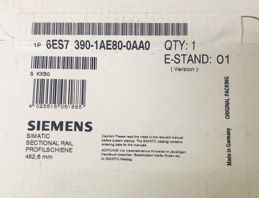 SIEMENS 6ES7 390 1AE80 0AA0 SIMATIC Sectional Rail PLC Chasis E-STAND