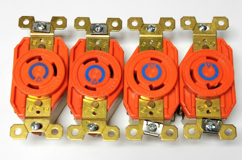 LOT OF 4 HUBBELL IG2320 2 Pole 3 Wire 30 AMP 125 250 VAC Twist Lock ORANGE