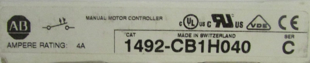 ALLEN BRADLEY 1492 CB1H040 Single Pole 4 Amp Manual Motor Controller Breaker 