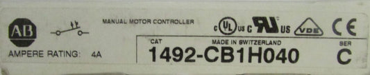 ALLEN BRADLEY 1492 CB1H040 Single Pole 4 Amp Manual Motor Controller Breaker 