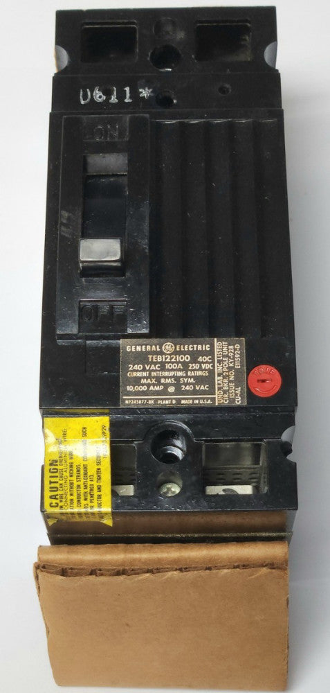 GENERAL ELECTRIC TEB122100 2 Pole 100 AMP Type TEB Circuit Breaker 240 VAC