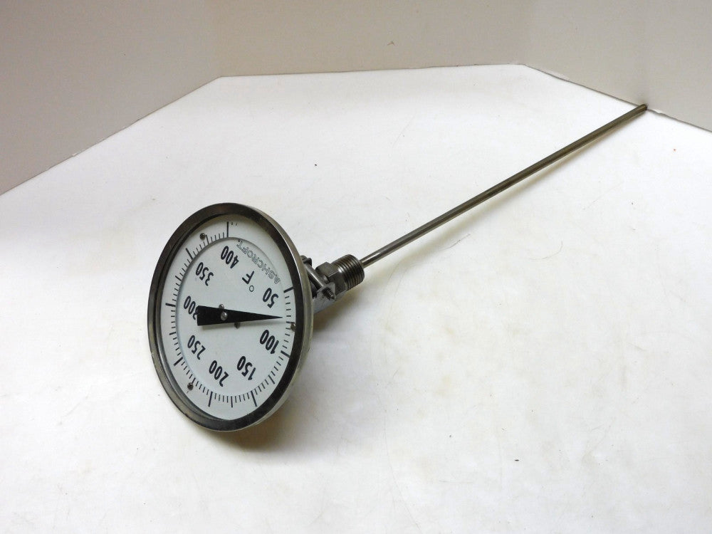 ASHCROFT 50-400°F GAUGE 5" FACE 12" STEM 1/4" STEM OD 1/2" NPT THREADS
