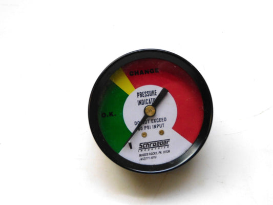 SCHROEDER PRESSURE INDICATOR 60PSI LFT-134-2 1/8" NPT BACKMOUNT
