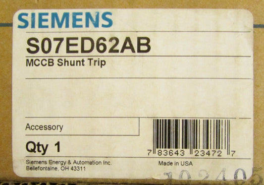 SIEMENS ED Frame MCCB Shunt Trip Auxiliary Switch Alarm Switch S07ED62AB