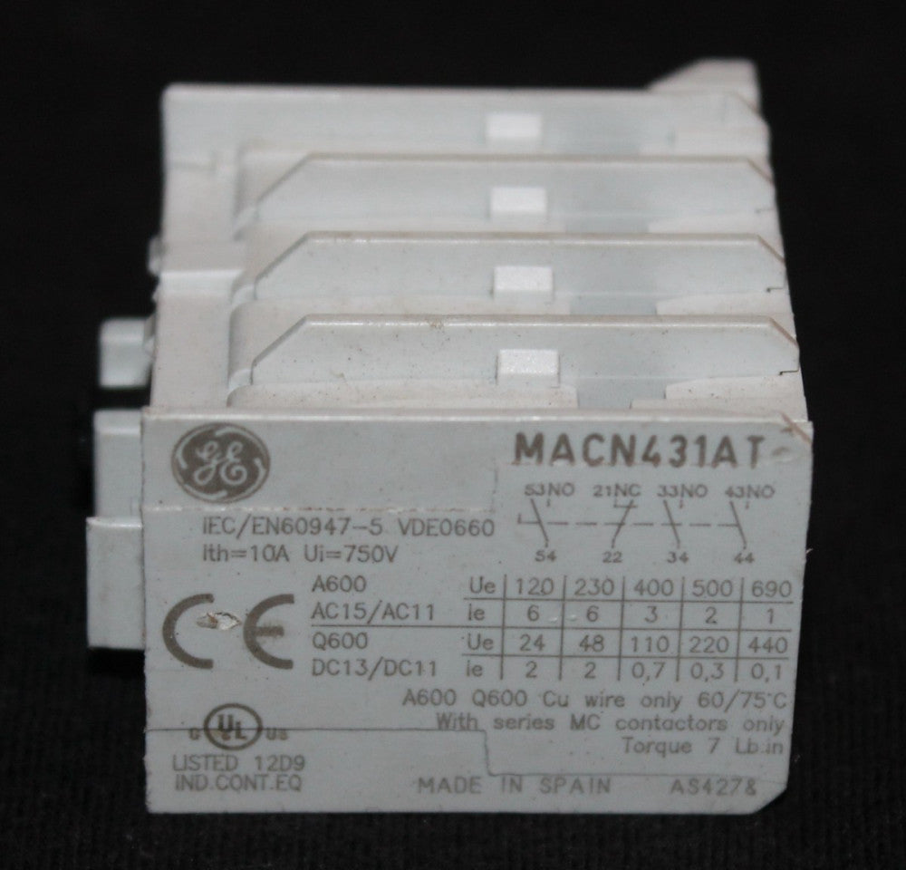 GENERAL ELECTRIC GE MACN431AT 3 NO 1 NC Top Mount Auxiliary Contact
