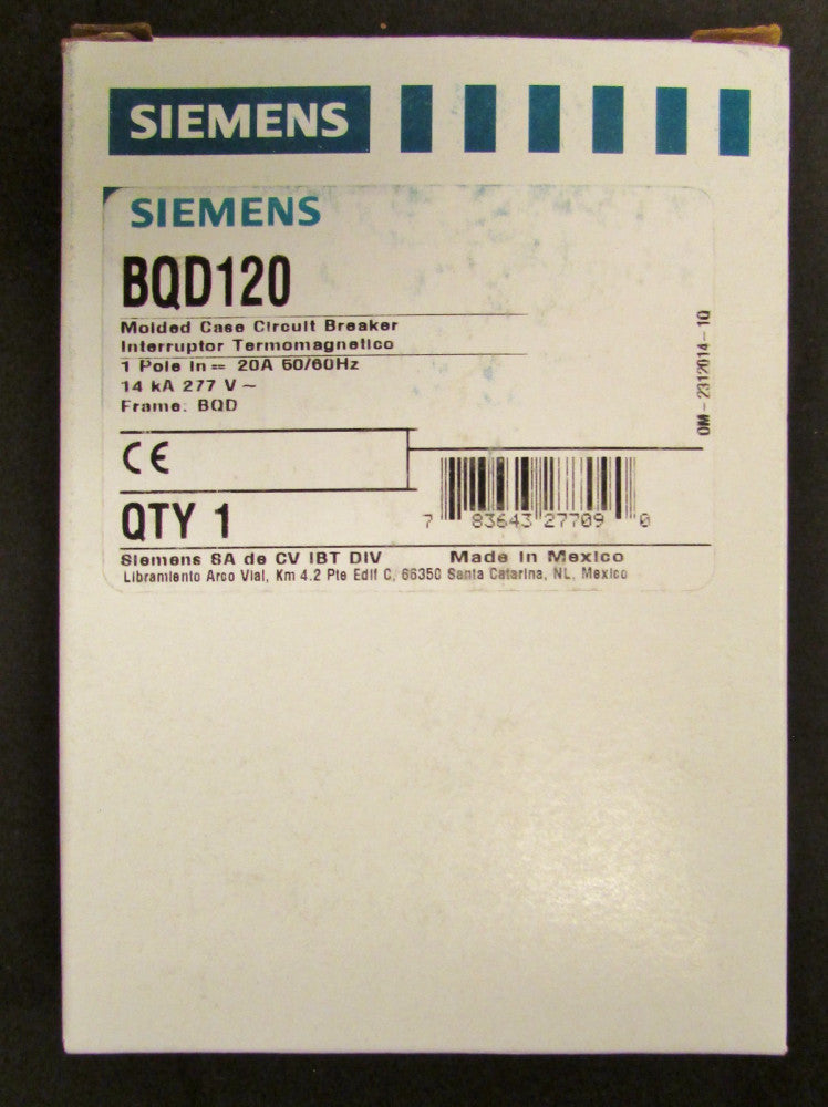 SIEMENS Type BQD Circuit Breaker Single Pole 20 Amp BQD120