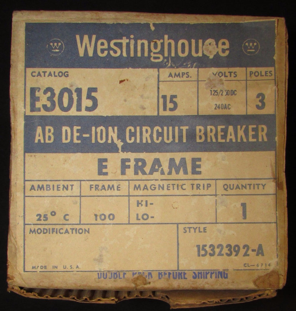 WESTINGHOUSE Type E Circuit Breaker E Frame 15 Amp 3 Pole E3015