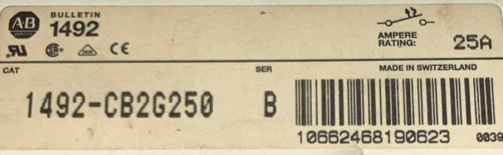 ALLEN BRADLEY 1492 CB2G250 2 Pole 25 AMP Din Rail Mount Circuit Breaker