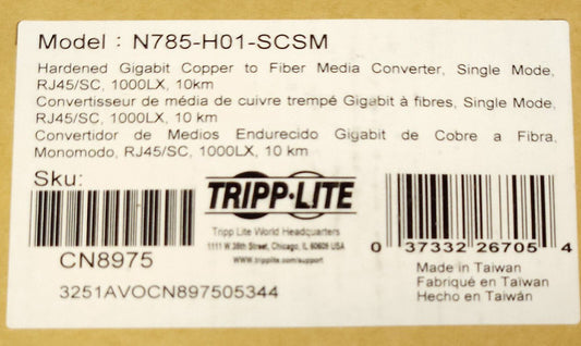 TRIPP LITE N785 H01 SCSM Hardened Gigabit Copper to Fiber Media Converter RJ45