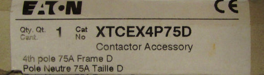 EATON KLOCKNER MOELLER XTCEX4P75D 4th Pole 75 Amp Frame D Contactor Pole Adder